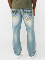 True Religion Men Blue Ricky Super T Straight Fit Mid Rise Jeans