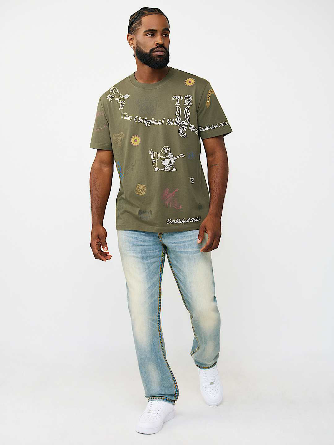 Men blue ricky super t straight fit mid rise jeans