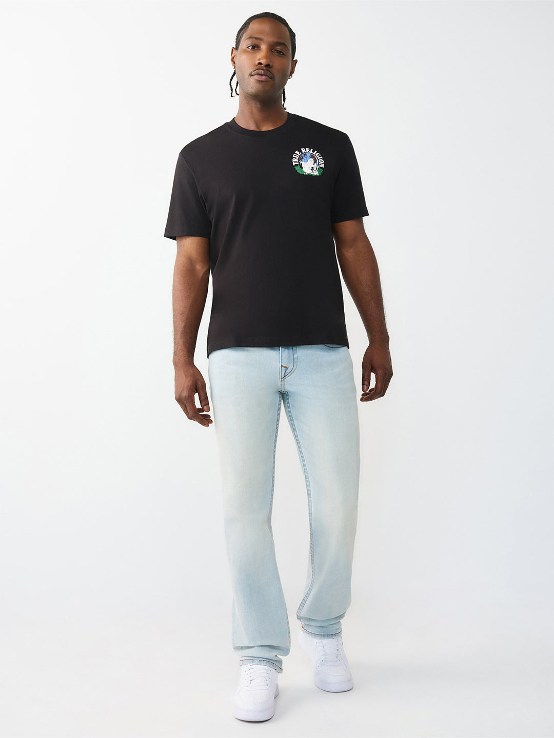 True Religion Men Blue Solid Straight Fit SN Ricky Jeans