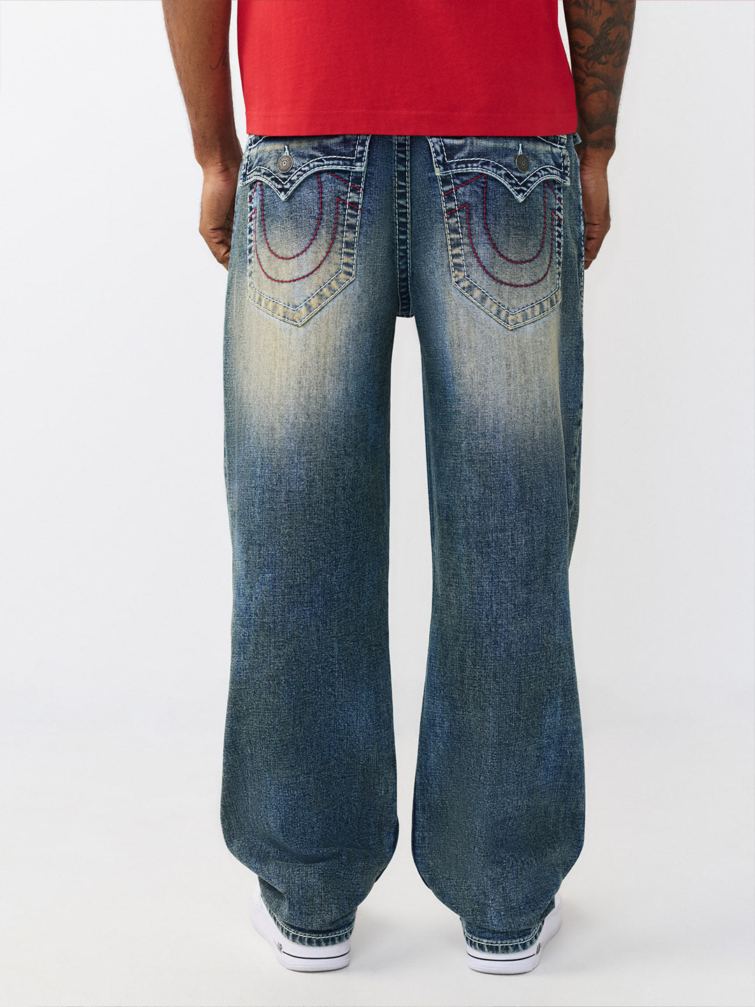 True Religion Men Blue Solid Baggy Big T Bobby Jeans