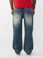 True Religion Men Blue Solid Baggy Big T Bobby Jeans