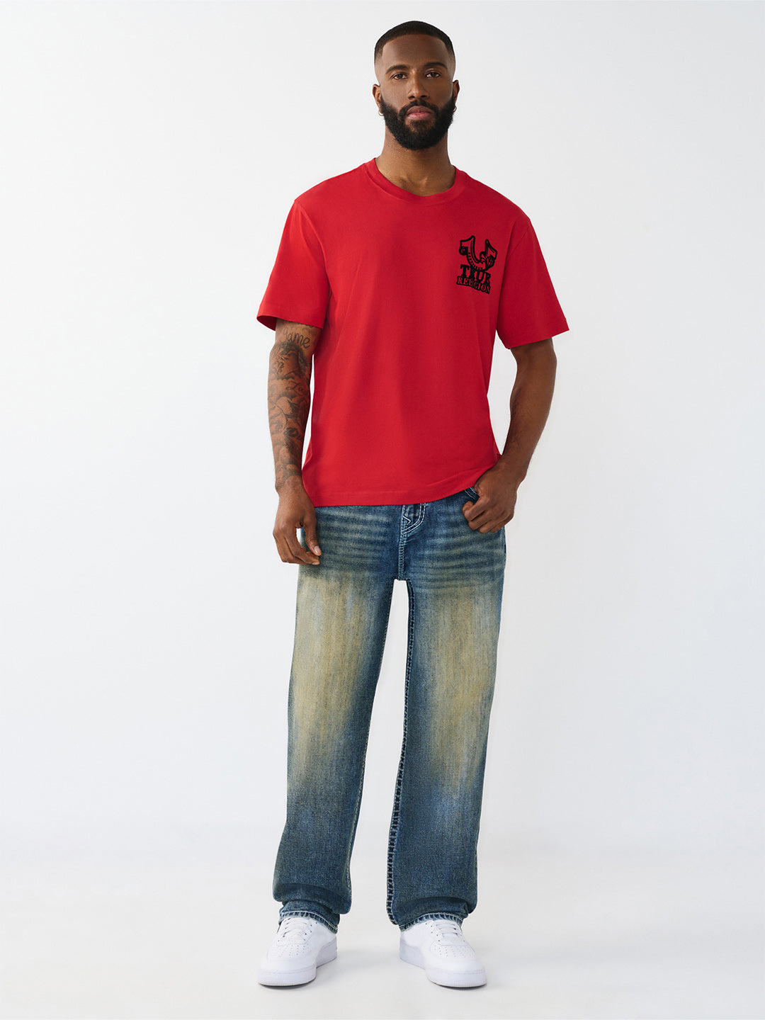 True Religion Men Blue Solid Baggy Big T Bobby Jeans