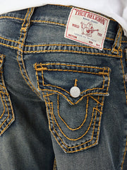 True Religion Men Dark Blue Solid Straight Fit Super T Ricky Jeans
