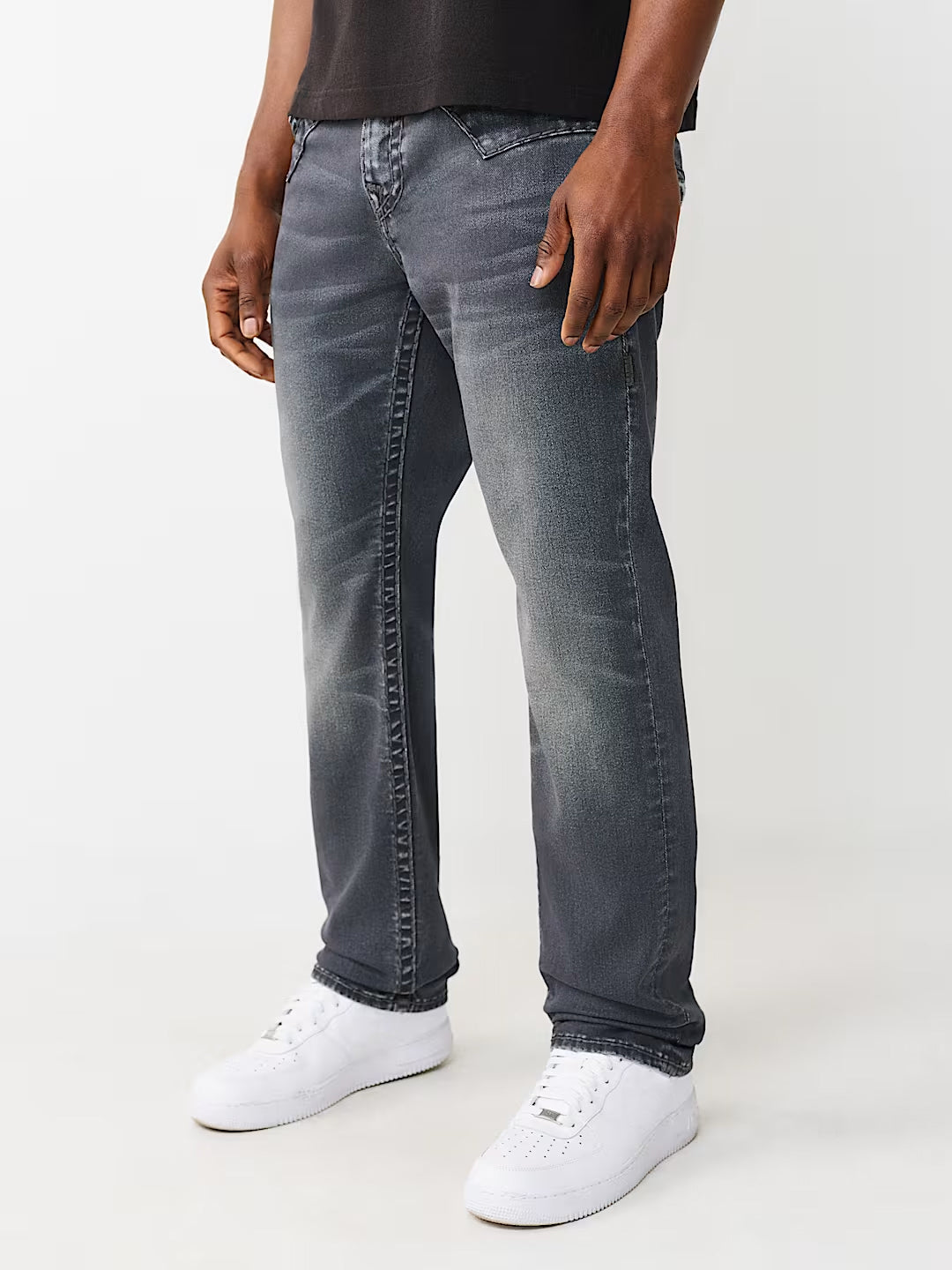 True Religion Black Solid Straight Fit Stretchable Super T Ricky Jeans