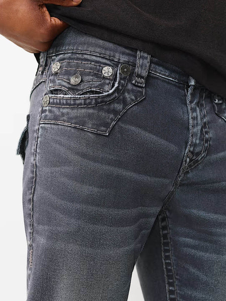 True Religion Black Solid Straight Fit Stretchable Super T Ricky Jeans