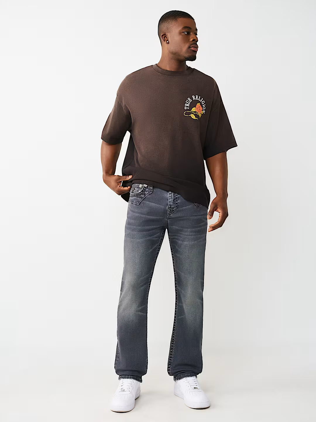True Religion Black Solid Straight Fit Stretchable Super T Ricky Jeans