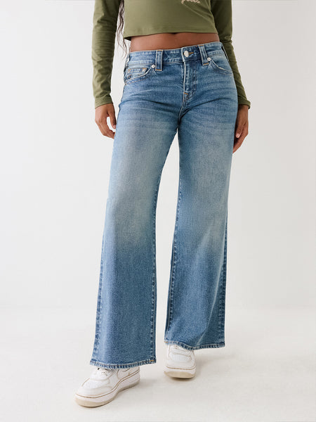True Religion Women Blue Solid Wide Leg Fit Stretchable SN Bobby Jeans