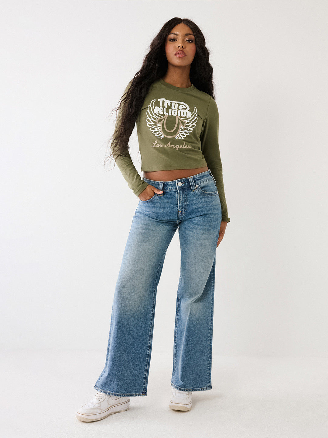 True Religion Women Blue Solid Wide Leg Fit Stretchable SN Bobby Jeans