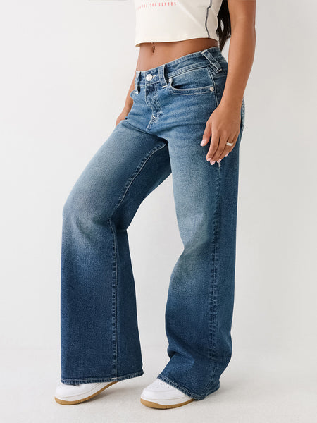True Religion Women Blue Solid Wide Leg Fit Stretchable SN Bobby Jeans
