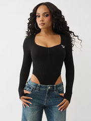 TRUE RELIGION Women Black Skinny Fit Bodysuit