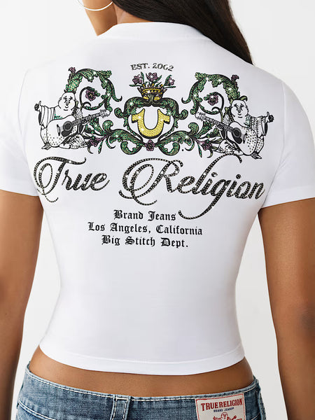 True Religion Women White Solid Regular Fit T-Shirt