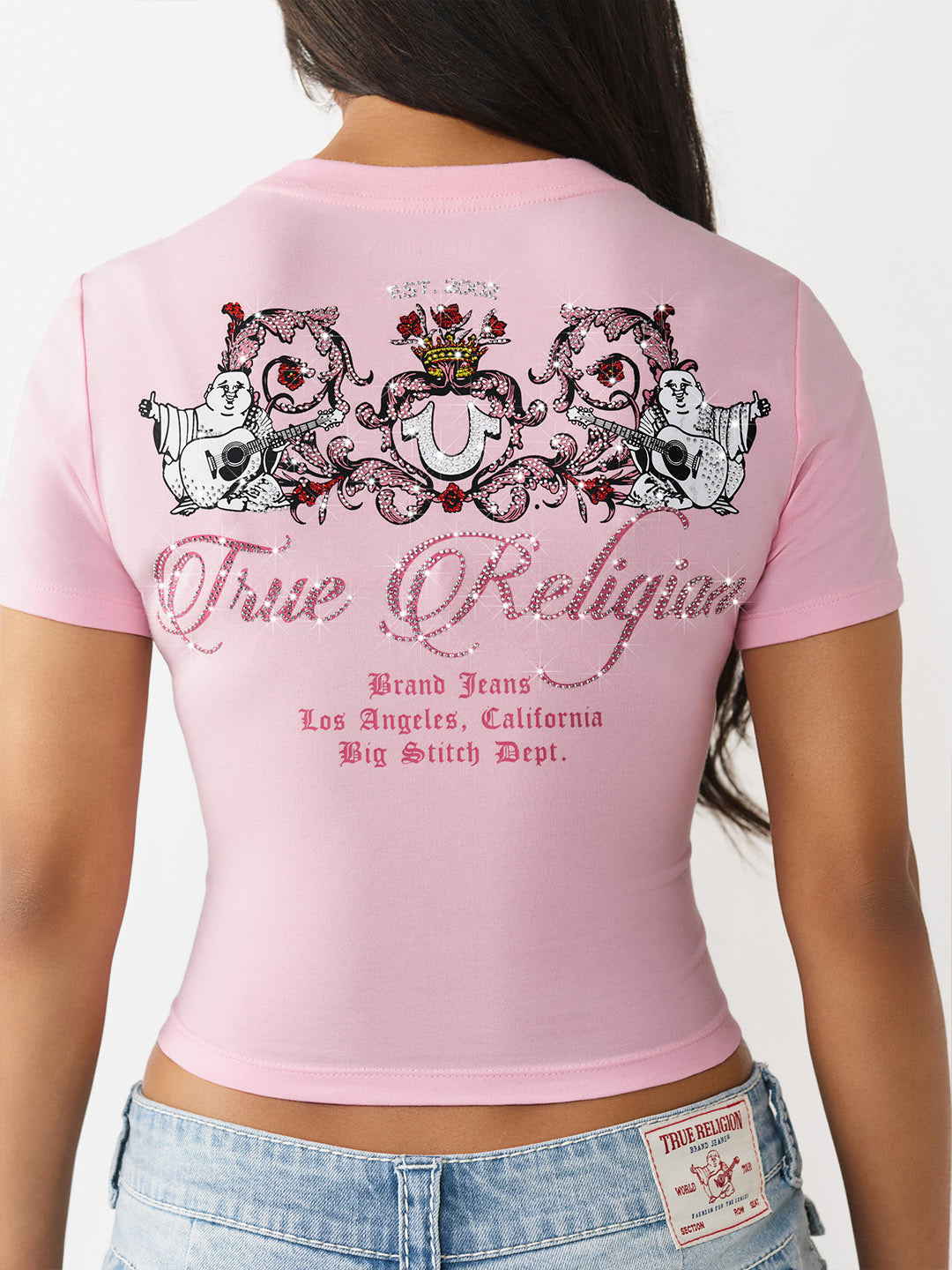 True Religion Women Pink Printed Regular Fit T-Shirt