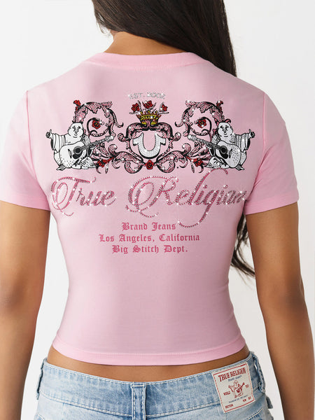 True Religion Women Pink Printed Regular Fit T-Shirt