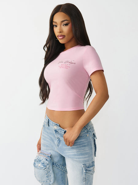 True Religion Women Pink Printed Regular Fit T-Shirt