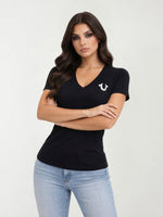 True Religion Women Black Printed Slim Fit T-Shirt