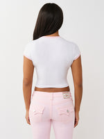 True Religion Women White Printed Regular Fit T-Shirt