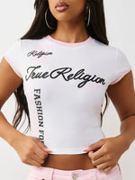 True Religion Women White Printed Regular Fit T-Shirt