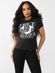 True Religion Women Black Printed Regular Fit T-Shirt
