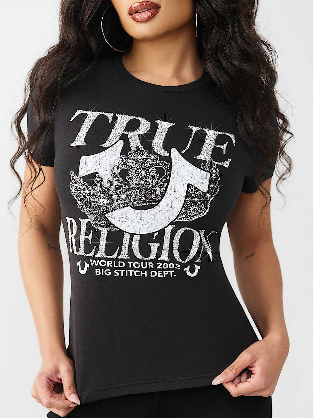 True Religion Women Black Printed Regular Fit T-Shirt