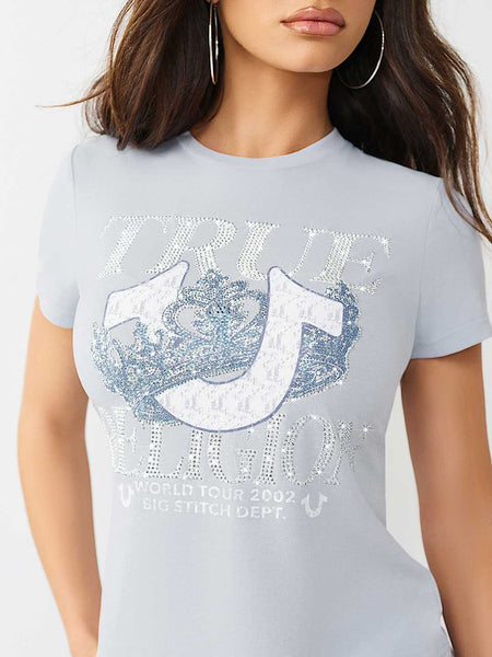 True Religion Women Blue Printed Regular Fit T-Shirt