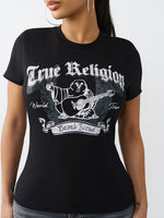 True Religion Women Black Printed Regular Fit T-Shirt