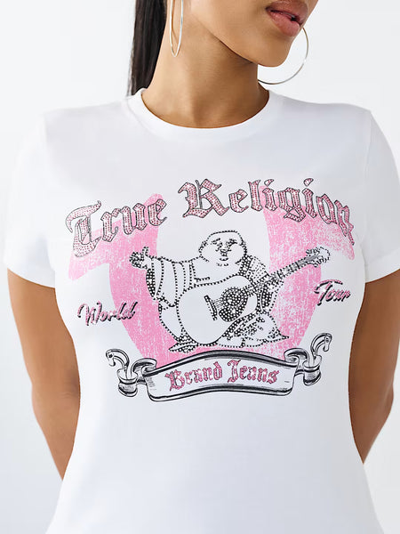 True Religion Women White Printed Regular Fit T-Shirt