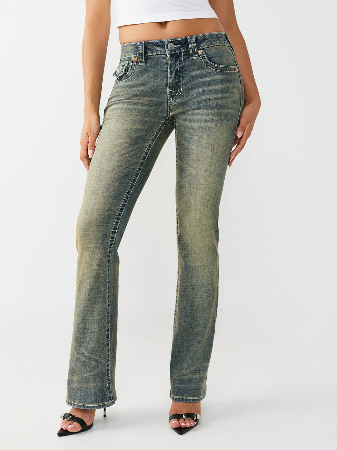 True Religion Women Blue Solid Bootcut Stretchable Big T Becca Jeans