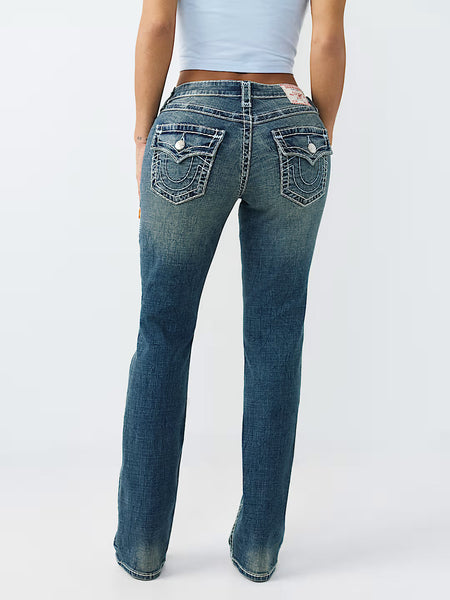 True Religion Women Blue Solid Straight Fit Stretchable Super T Billie Jeans
