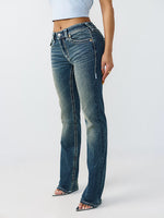 True Religion Women Blue Solid Straight Fit Stretchable Super T Billie Jeans