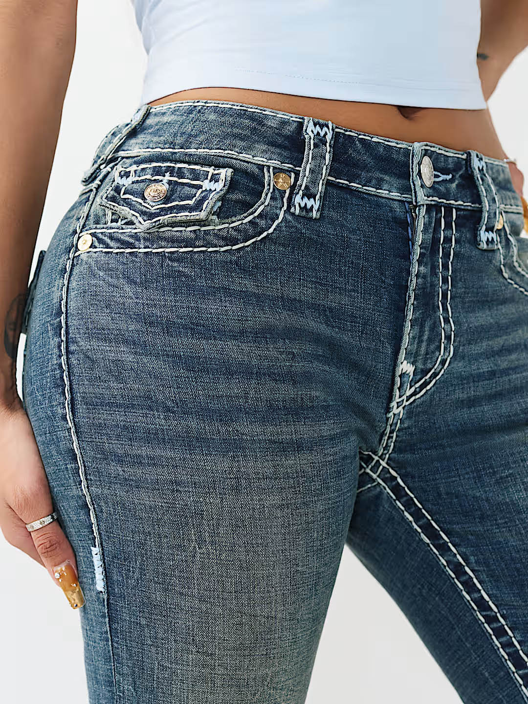 True Religion Women Blue Solid Straight Fit Stretchable Super T Billie Jeans
