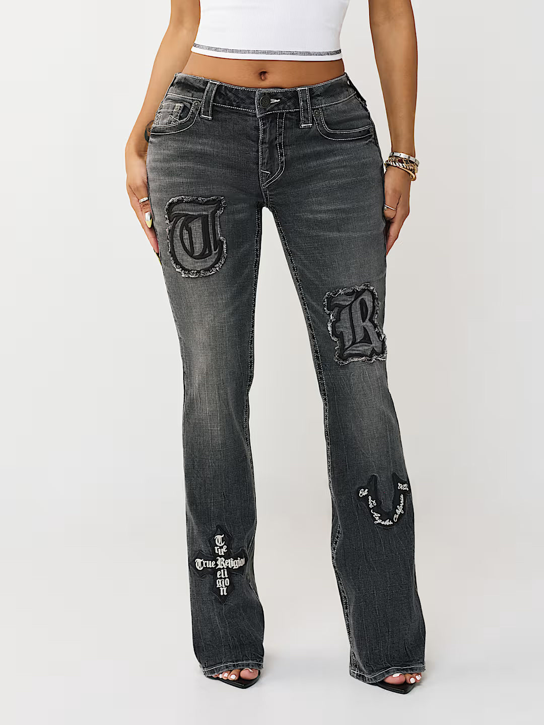 True Religion Women Black Solid Bootcut Stretchable Becca Jeans