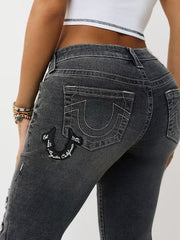 True Religion Women Black Solid Bootcut Stretchable Becca Jeans