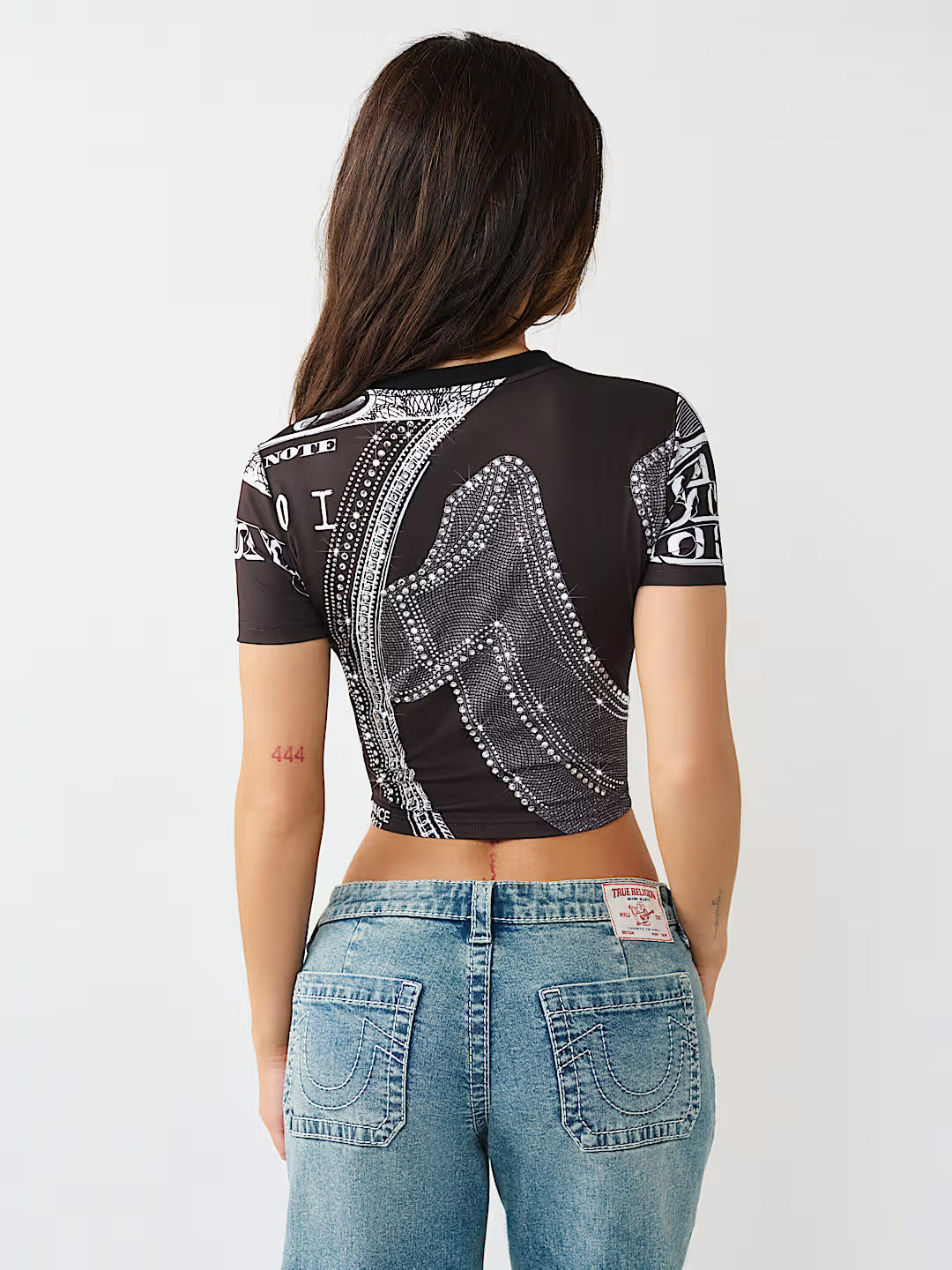 True Religion Women Black Printed Regular Fit T-Shirt