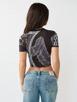 True Religion Women Black Printed Regular Fit T-Shirt