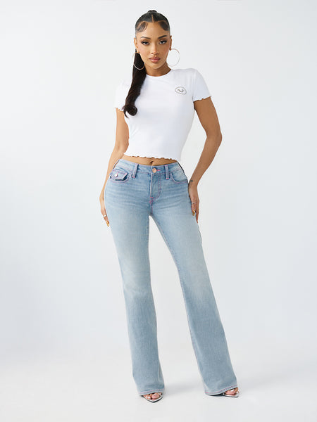 True Religion Women Blue Solid Bootcut Stretchable SN Becca Jeans