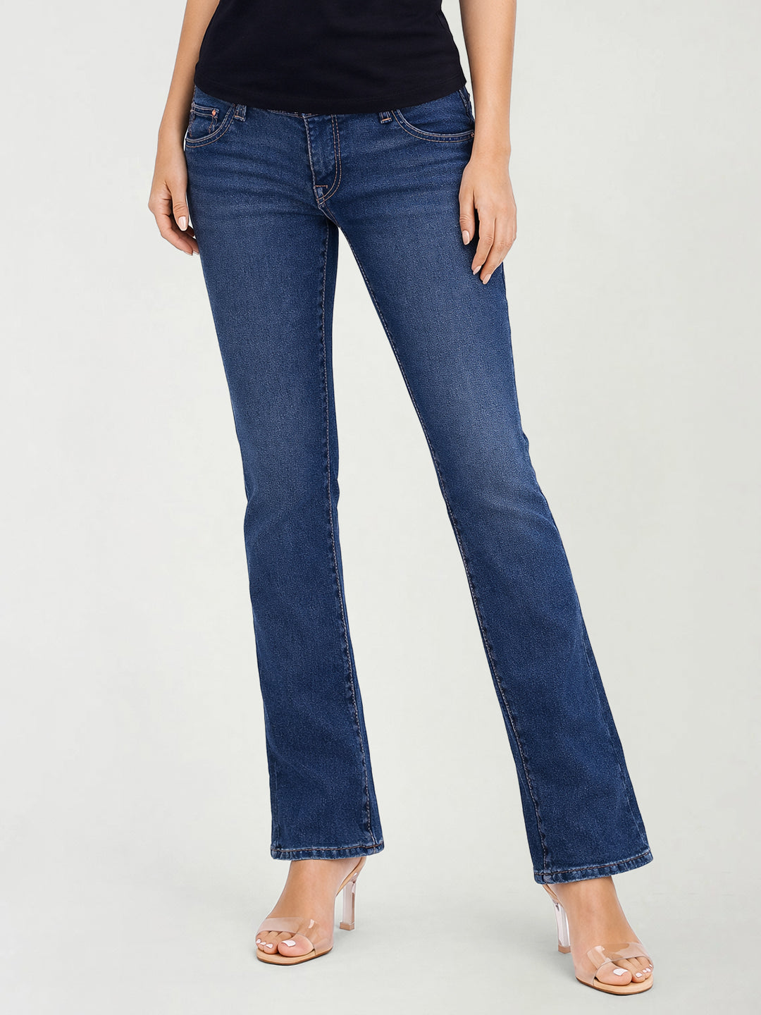 Women becca big t blue solid cotton jeans