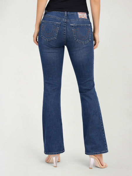 True Religion Women Blue Solid Bootcut Stretchable Big T Becca Jeans