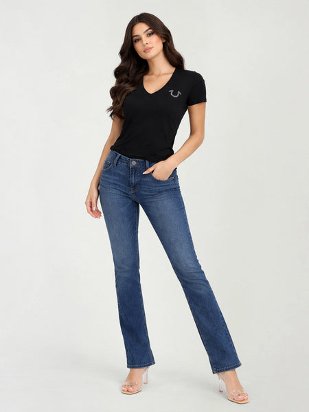True Religion Women Blue Solid Bootcut Stretchable Big T Becca Jeans