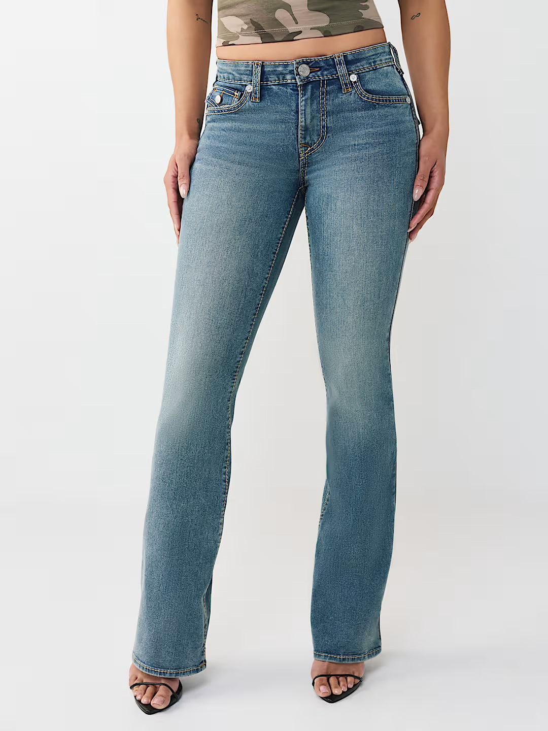 True Religion Women Blue Solid Bootcut Stretchable Big T Becca Jeans