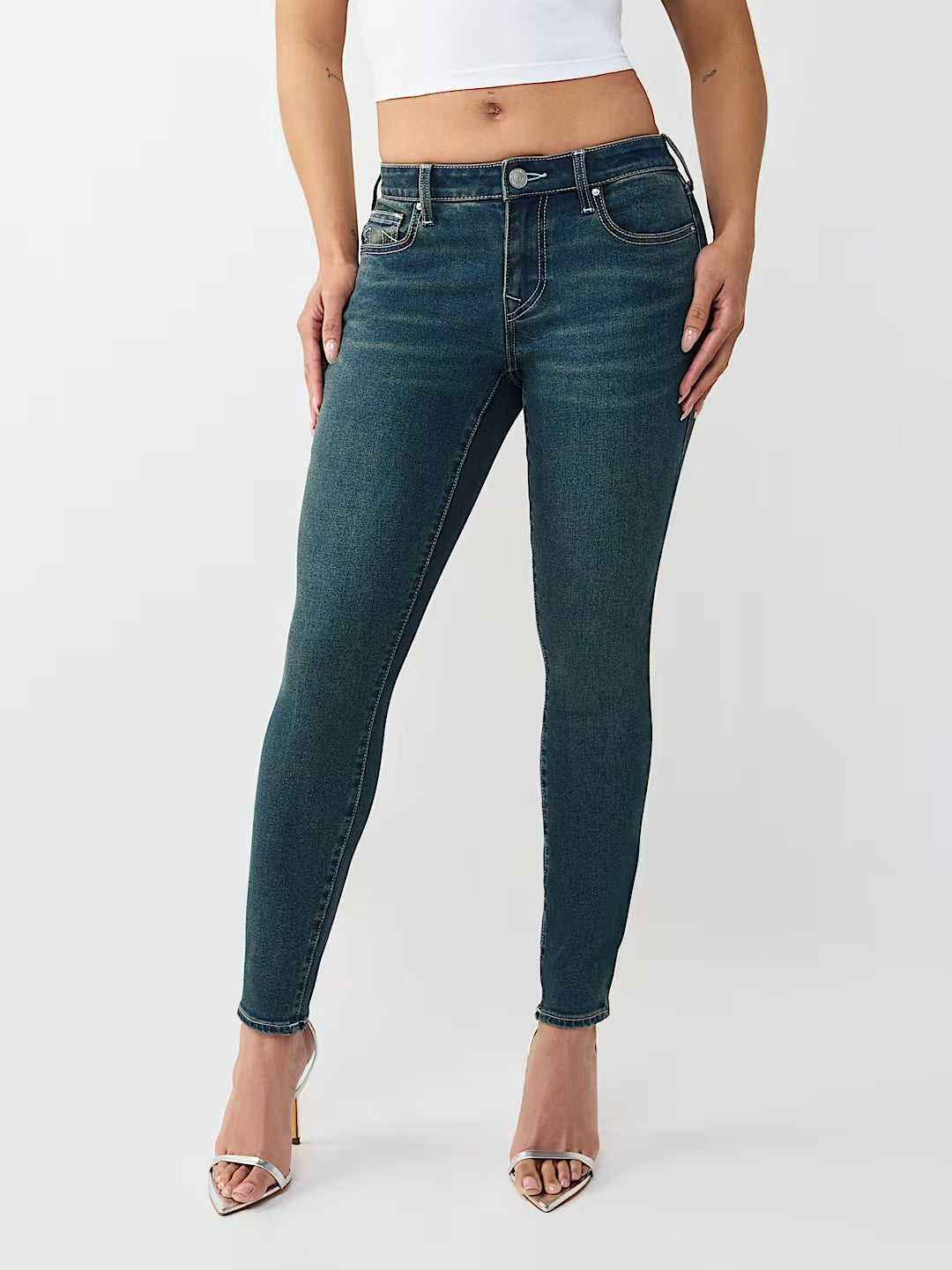 True Religion Women Blue Solid Super Skinny Stretchable SN Jennie Jeans