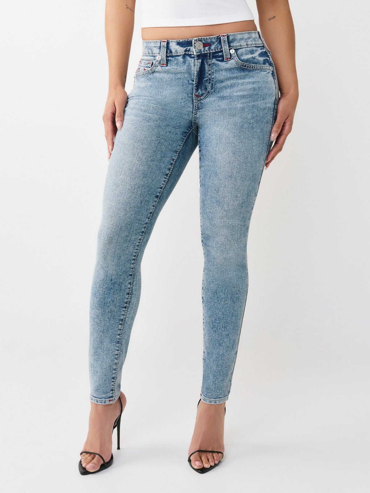 True Religion Women Blue Solid Super Skinny Stretchable Big T Jennie Jeans