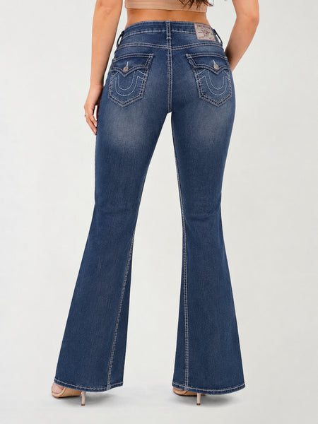 True Religion Women Blue Solid Flared Fit Stretchable Big T Joey Jeans