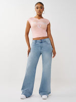 True Religion Women Blue Solid Wide Leg Fit Stretchable SN Bobby Jeans