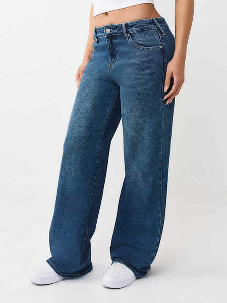 True Religion Women Blue Solid Wide Leg Fit Stretchable SN Bobby Jeans
