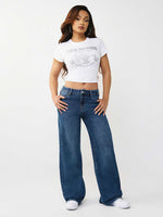 True Religion Women Blue Solid Wide Leg Fit Stretchable SN Bobby Jeans