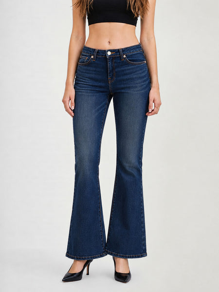 True Religion Women Blue Solid Bootcut Stretchable Big T Becca Jeans
