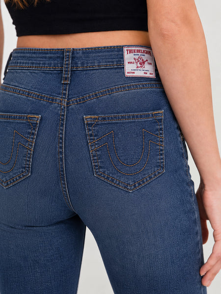 True Religion Women Blue Solid Bootcut Stretchable Big T Becca Jeans