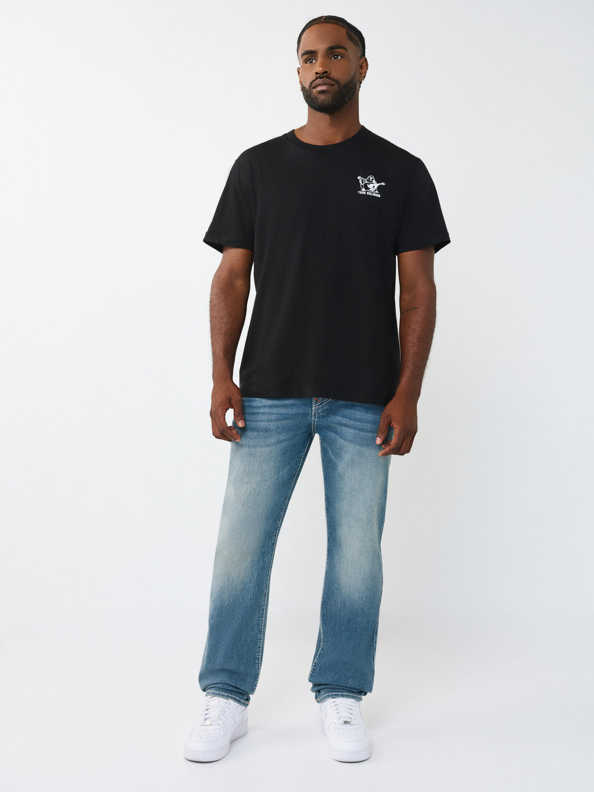 True Religion Men Blue Solid Slim Fit Stretchable Big T Geno Jeans