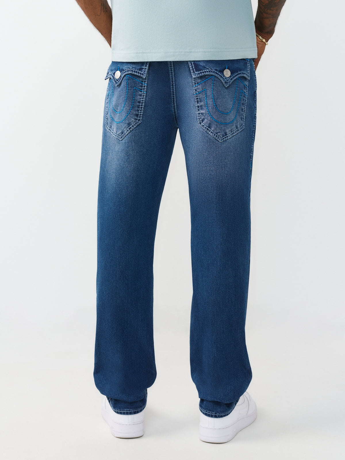 True Religion Men Blue Geno Big T Indigo Wash Jeans