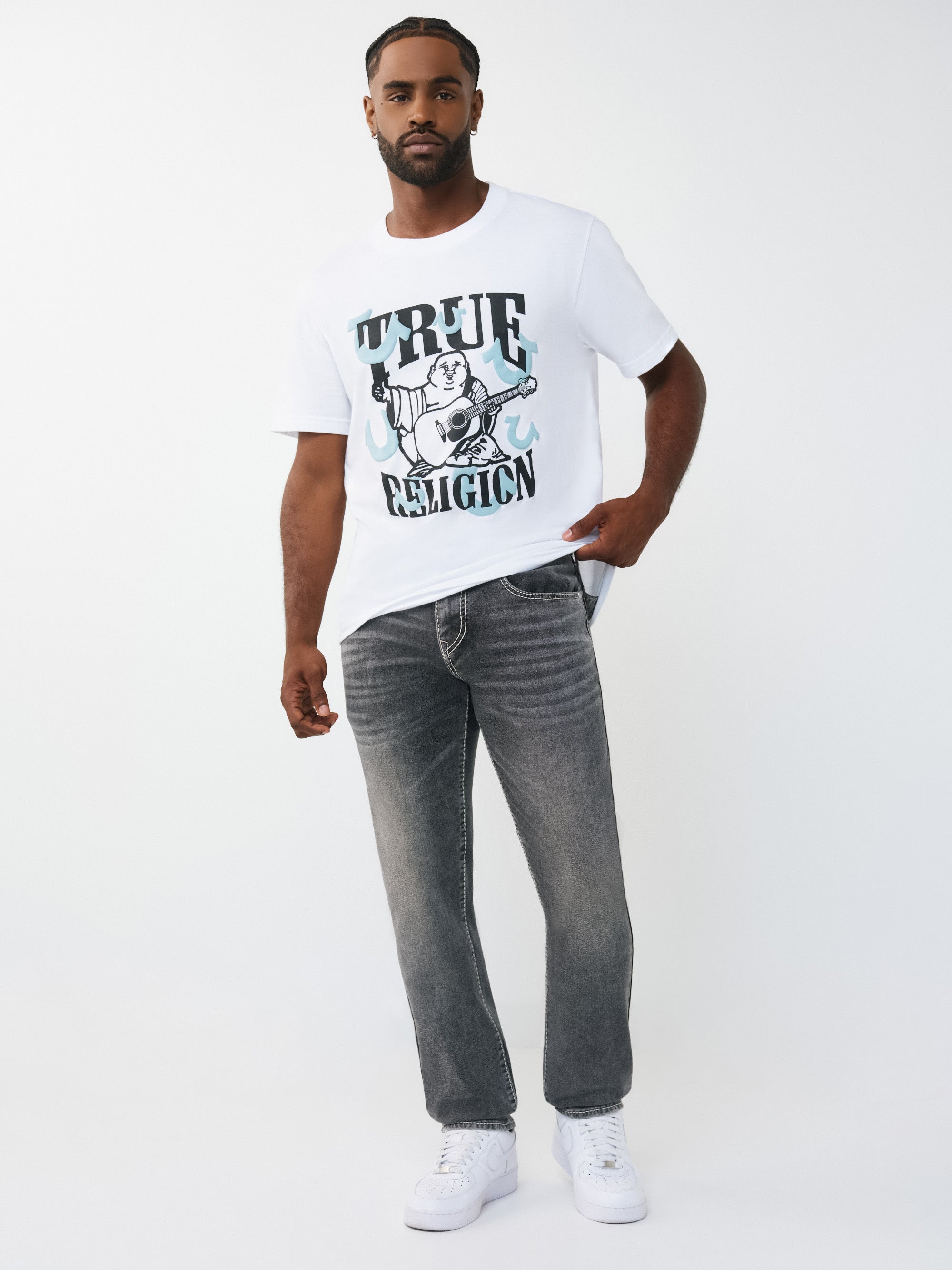 Men grey geno big t stone wash jeans